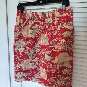Pendleton Women's 100% Cotton Denim Style Red Floral Print Skirt Size 10